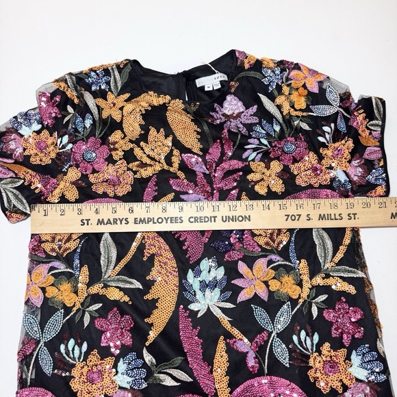 Baltic Born Patricia Sequin Short Dress Medium Embroidered Glam Floral Sparkle - Picture 11 of 12